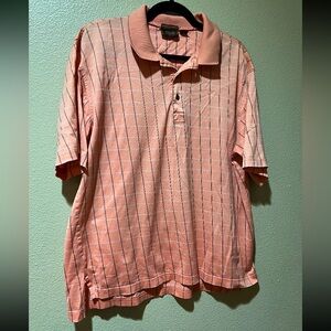 Mens Peach Short-Sleeve Polo Shirt with Stripe Pattern golf casual size medium